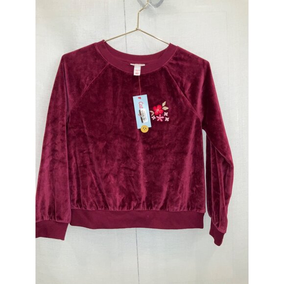Cat & Jack Velour Long Sleeve Burgundy Sweatshirt With Flower Large 10-12 - Picture 5 of 5